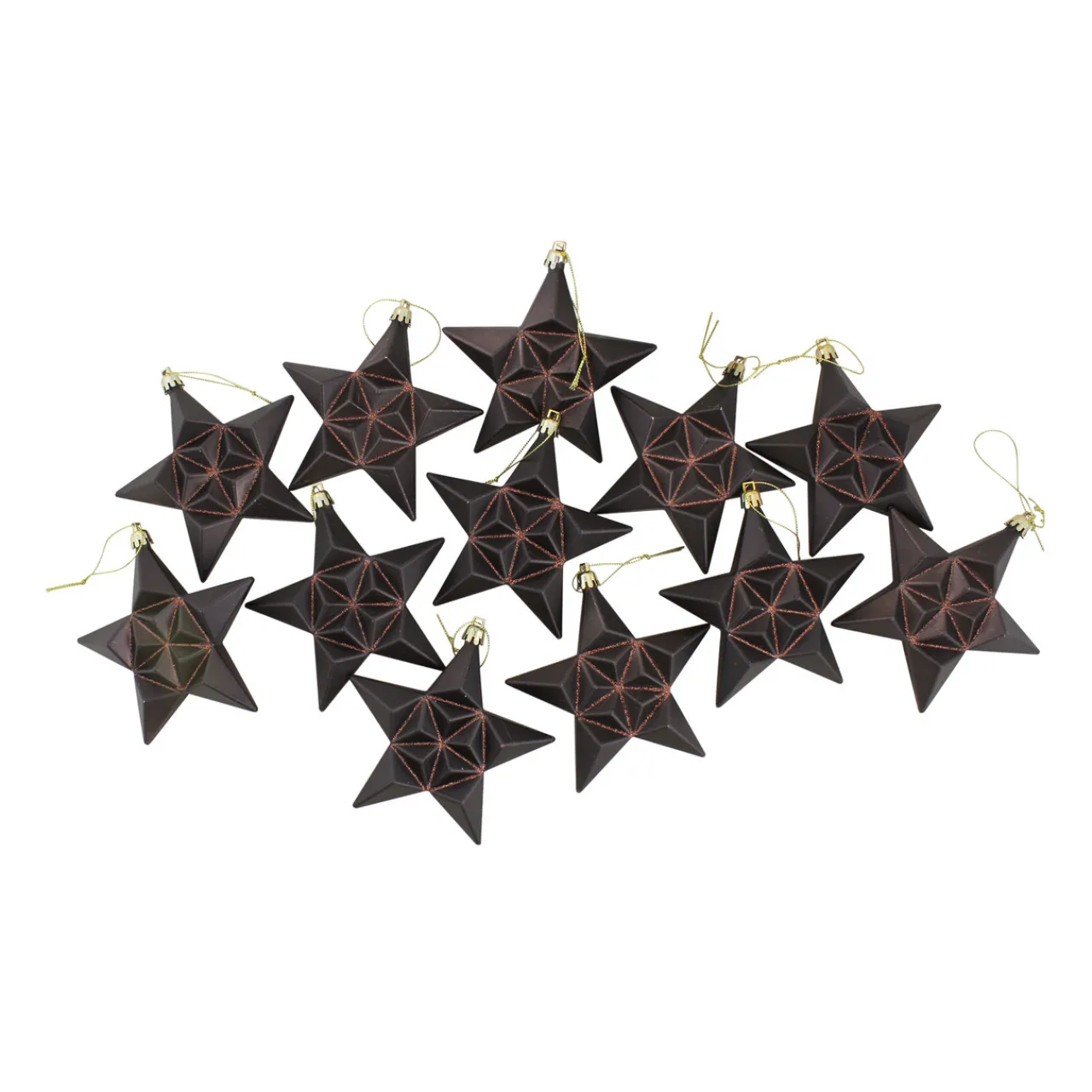 Outlet 12ct Matte Chocolate Brown Glittered Star Shatterproof Christmas Ornaments 5" Shatterproof Balls|Ball Ornaments