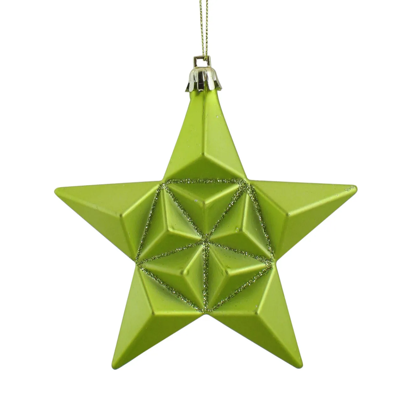 Online 12ct Matte Green Kiwi Glittered Star Shatterproof Christmas Ornaments 5" Symbols