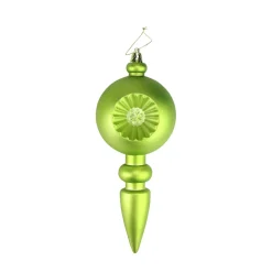Hot 4ct Matte Green Kiwi Retro Reflector Shatterproof Christmas Finial Ornaments 7.5" Finials|Pendants