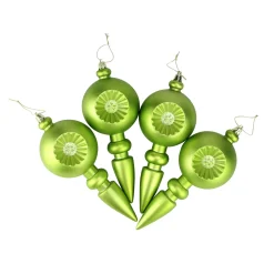 Hot 4ct Matte Green Kiwi Retro Reflector Shatterproof Christmas Finial Ornaments 7.5" Finials|Pendants