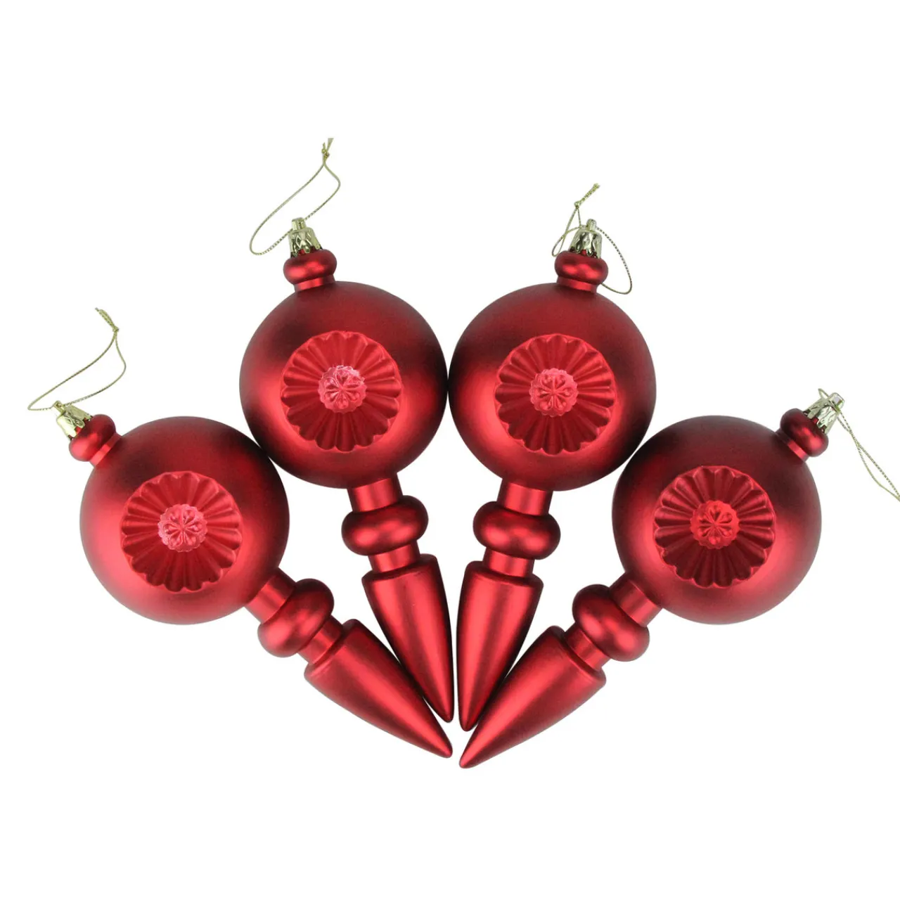 Sale 4ct Matte Red Hot Retro Reflector Shatterproof Christmas Finial Ornaments 7.5" Finials|Pendants