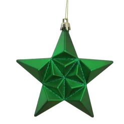 Discount 12ct Matte Xmas Green and Gold Glittered Star Shatterproof Christmas Ornaments 5" Symbols