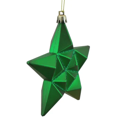 Discount 12ct Matte Xmas Green and Gold Glittered Star Shatterproof Christmas Ornaments 5" Symbols