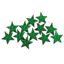 Discount 12ct Matte Xmas Green and Gold Glittered Star Shatterproof Christmas Ornaments 5