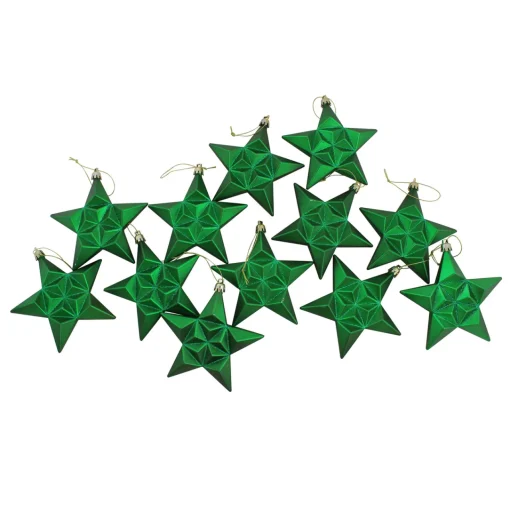 Discount 12ct Matte Xmas Green and Gold Glittered Star Shatterproof Christmas Ornaments 5" Symbols