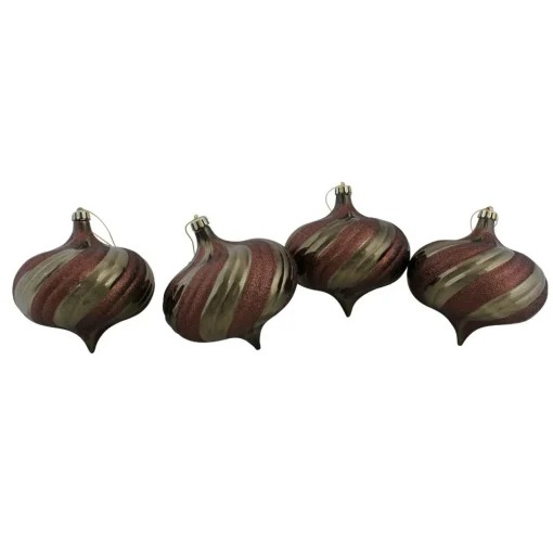 Clearance 4ct Mocha Brown Swirl Shatterproof 2-Finish Onion Drop Christmas Ornaments 5.75" (150mm) Shatterproof Balls|Ball Ornaments