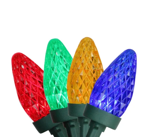 Hot 100ct Multi-Color Faceted LED C7 Christmas Lights, 66ft Green Wire C7 & C9 Lights