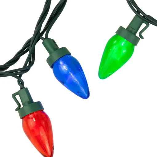 Discount 25ct Multi-Color LED C7 Christmas Light Set, 16ft Green Wire C7 & C9 Lights