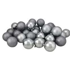 New 32ct Pewter Gray Shatterproof 4-Finish Christmas Ball Ornaments 3.25" (80mm) Shatterproof Balls|Ball Ornaments