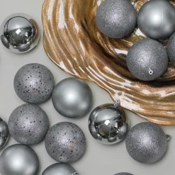 New 32ct Pewter Gray Shatterproof 4-Finish Christmas Ball Ornaments 3.25" (80mm) Shatterproof Balls|Ball Ornaments
