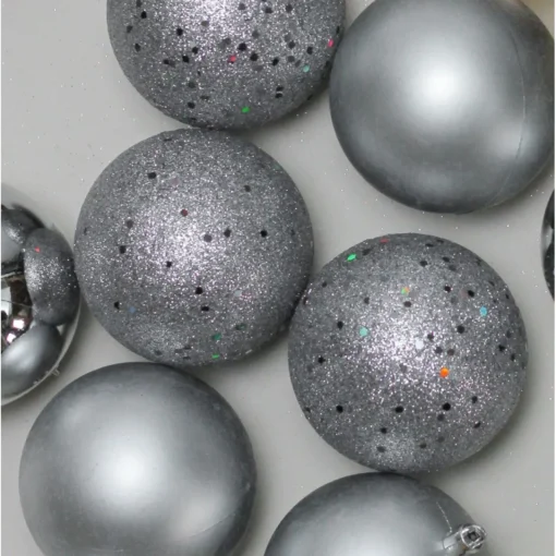 New 32ct Pewter Gray Shatterproof 4-Finish Christmas Ball Ornaments 3.25" (80mm) Shatterproof Balls|Ball Ornaments