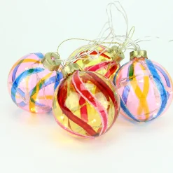 Sale 4ct Pink and Red LED Lighted Swirl Glass Christmas Ball Ornaments 3.25" (82mm) Glass|Ball Ornaments