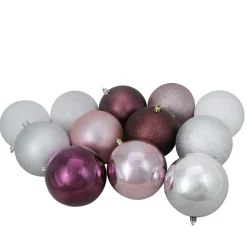 32ct Pink and Silver Shatterproof 3-Finish Christmas Ball Ornaments 3.25" (80mm) Shatterproof Balls|Ball Ornaments