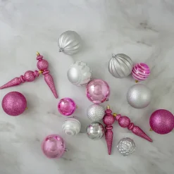 75ct Pink and Silver Shatterproof 3-Finish Christmas Ball Ornaments Shatterproof Balls|Ball Ornaments