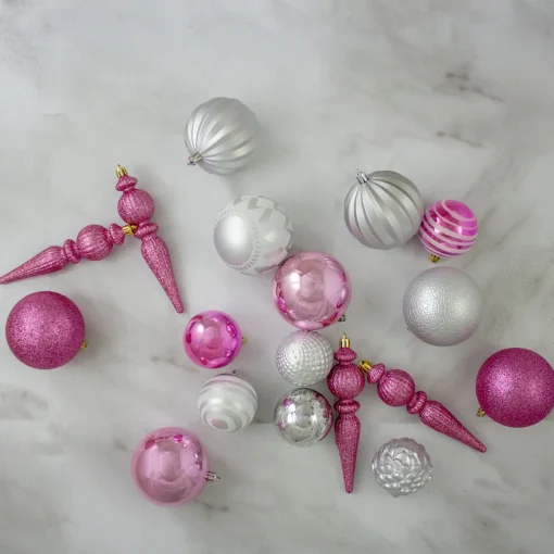 75ct Pink and Silver Shatterproof 3-Finish Christmas Ball Ornaments Shatterproof Balls|Ball Ornaments