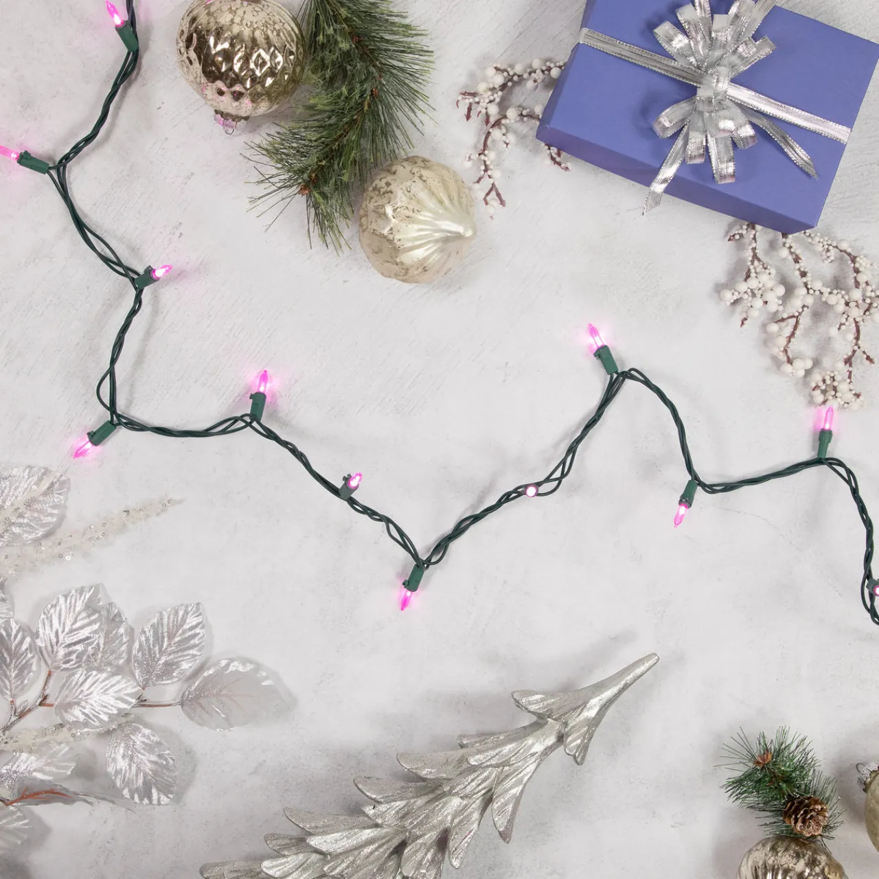 Outlet 100ct Pink LED Mini Christmas Lights, 33ft Green Wire Led