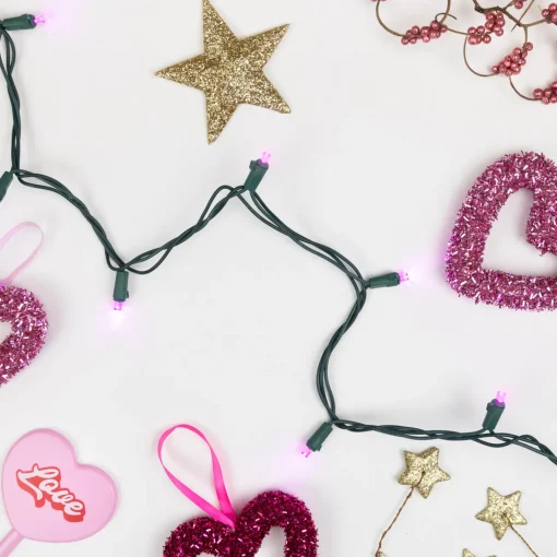 Best 50ct Pink LED Wide Angle Christmas Lights, 16.25ft Green Wire Led