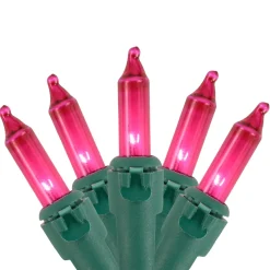 Clearance 100ct Pink Mini Christmas Light Set, 20.25ft Green Wire Incandescent