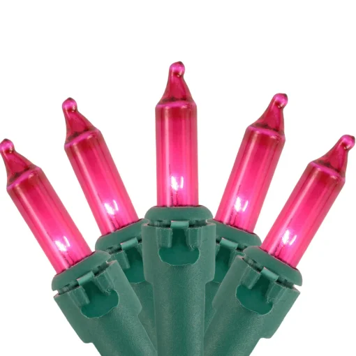 Clearance 100ct Pink Mini Christmas Light Set, 20.25ft Green Wire Incandescent