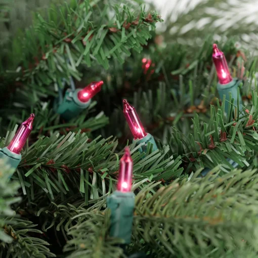 Clearance 100ct Pink Mini Christmas Light Set, 20.25ft Green Wire Incandescent