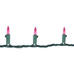 Clearance 100ct Pink Mini Christmas Light Set, 20.25ft Green Wire Incandescent