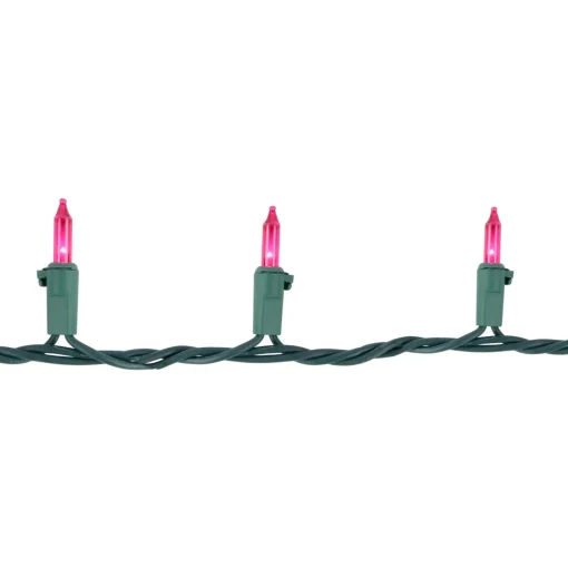 Clearance 100ct Pink Mini Christmas Light Set, 20.25ft Green Wire Incandescent