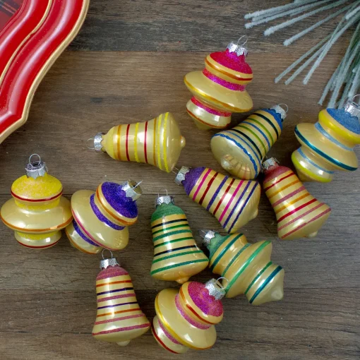 Online 12ct Purple 2-Finish Striped Glass Christmas Finial and Bell Ornaments 2.75" Finials|Pendants