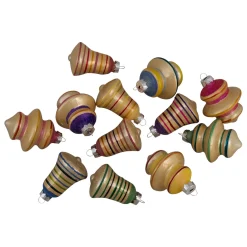 Online 12ct Purple 2-Finish Striped Glass Christmas Finial and Bell Ornaments 2.75