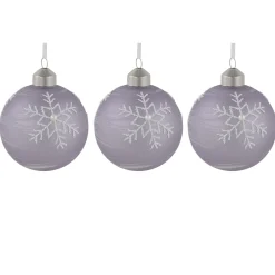 New 3ct Purple Glass Ball Christmas Ornaments with Snowflakes 3" (80mm) Glass|Ball Ornaments