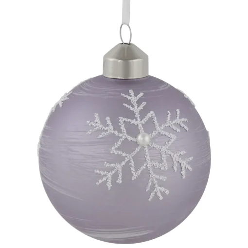 New 3ct Purple Glass Ball Christmas Ornaments with Snowflakes 3" (80mm) Glass|Ball Ornaments