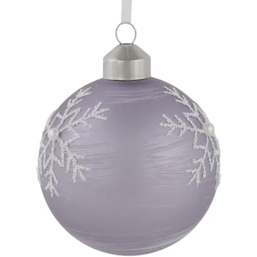 New 3ct Purple Glass Ball Christmas Ornaments with Snowflakes 3" (80mm) Glass|Ball Ornaments