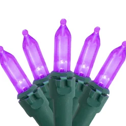 New 50ct Purple LED Mini Christmas Lights, 16.25ft Green Wire Led