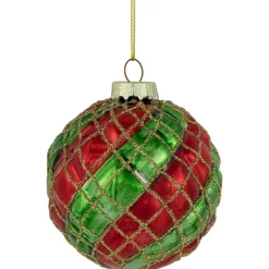 Hot 4ct Red and Gold Basket Weave Christmas Glass Ball Ornaments 3" Glass|Ball Ornaments