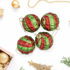 Hot 4ct Red and Gold Basket Weave Christmas Glass Ball Ornaments 3" Glass|Ball Ornaments