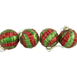 Hot 4ct Red and Gold Basket Weave Christmas Glass Ball Ornaments 3