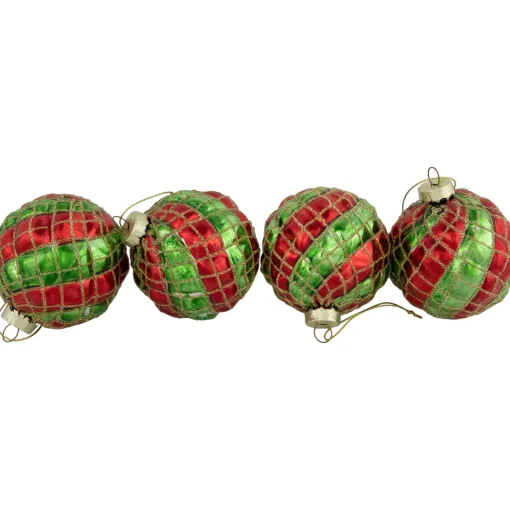 Hot 4ct Red and Gold Basket Weave Christmas Glass Ball Ornaments 3" Glass|Ball Ornaments