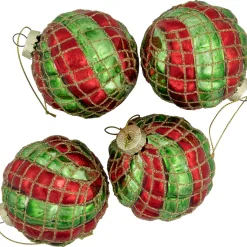 Hot 4ct Red and Gold Basket Weave Christmas Glass Ball Ornaments 3
