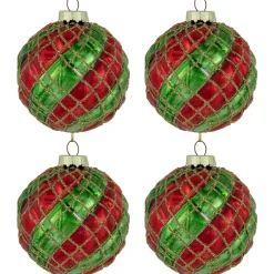 Hot 4ct Red and Gold Basket Weave Christmas Glass Ball Ornaments 3