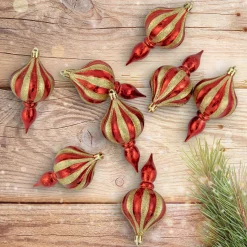 New 8ct Red and Gold Shatterproof Finial Christmas Ornaments, 4.75" Shatterproof Balls|Ball Ornaments