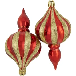 New 8ct Red and Gold Shatterproof Finial Christmas Ornaments, 4.75
