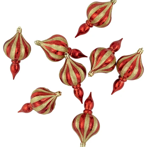 New 8ct Red and Gold Shatterproof Finial Christmas Ornaments, 4.75" Shatterproof Balls|Ball Ornaments