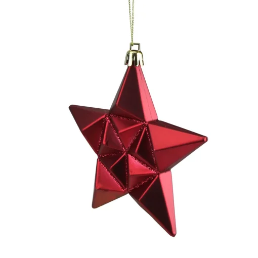 Discount 12ct Red and Gold Star Glittered Shatterproof Matte Christmas Ornaments 5" Symbols