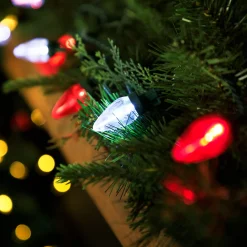 Discount 25ct Red and Pure White LED C7 Christmas Lights - 16ft Green Wire C7 & C9 Lights