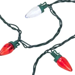 Discount 25ct Red and Pure White LED C7 Christmas Lights - 16ft Green Wire C7 & C9 Lights