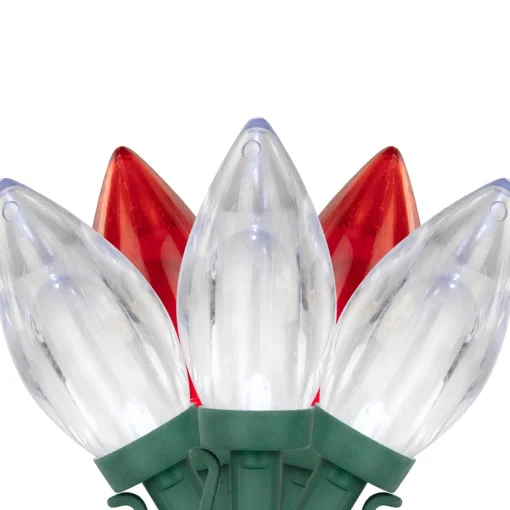 Outlet 25ct Red and Pure White LED C9 Christmas Lights, 16ft Green Wire C7 & C9 Lights