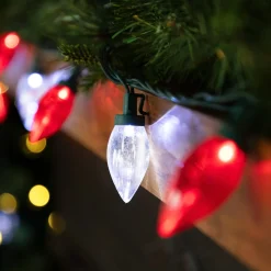 Outlet 25ct Red and Pure White LED C9 Christmas Lights, 16ft Green Wire C7 & C9 Lights