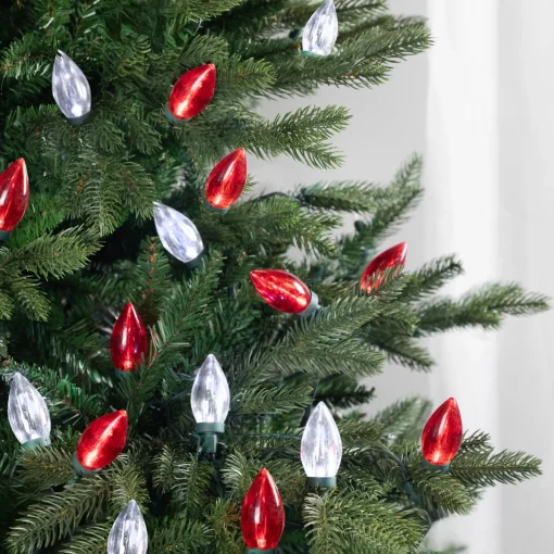 Outlet 25ct Red and Pure White LED C9 Christmas Lights, 16ft Green Wire C7 & C9 Lights