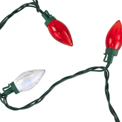 Outlet 25ct Red and Pure White LED C9 Christmas Lights, 16ft Green Wire C7 & C9 Lights