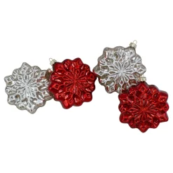 Hot 4ct Red and Silver Glass Snowflake Hanging Christmas Decorations 3.75-Inch (100mm) Icicles|Snowflakes