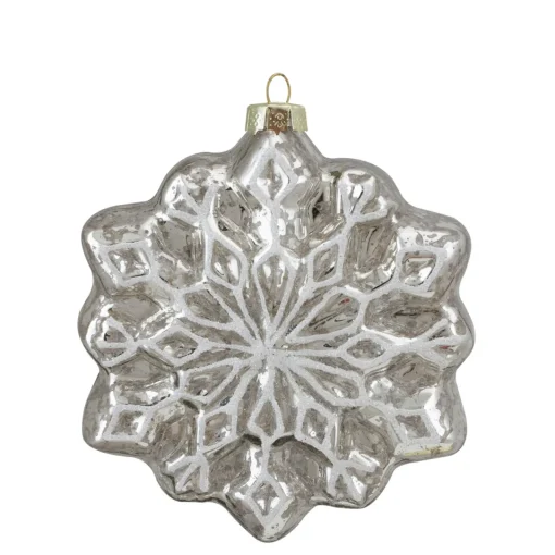 Hot 4ct Red and Silver Glass Snowflake Hanging Christmas Decorations 3.75-Inch (100mm) Icicles|Snowflakes